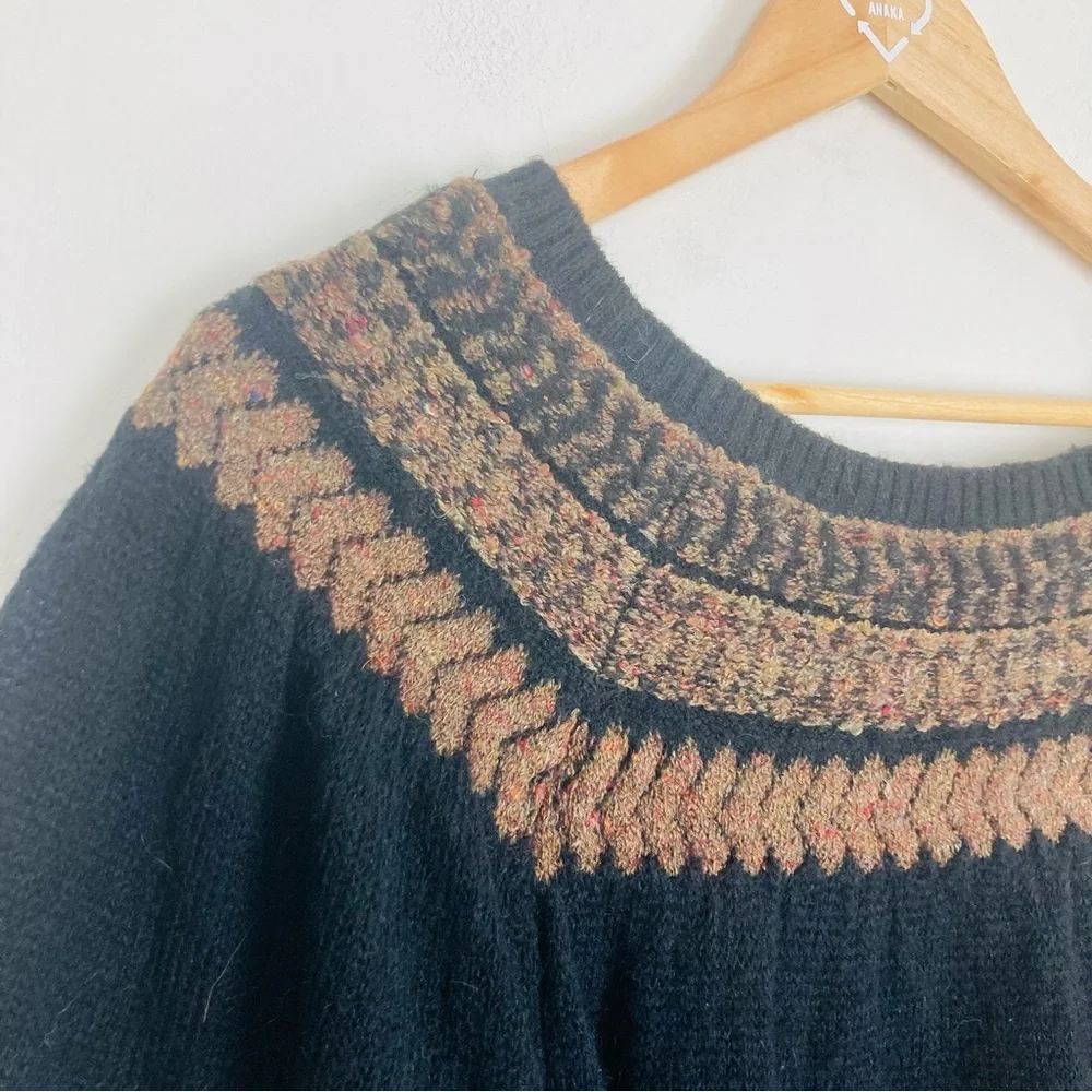 Free People black & brown wool mohair linen blend short sleeve swing sweater. S